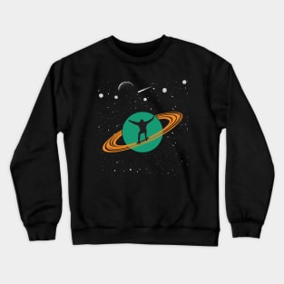 Skateboarder In Saturn Solar System Retro Vintage Space Skateboarding Crewneck Sweatshirt
